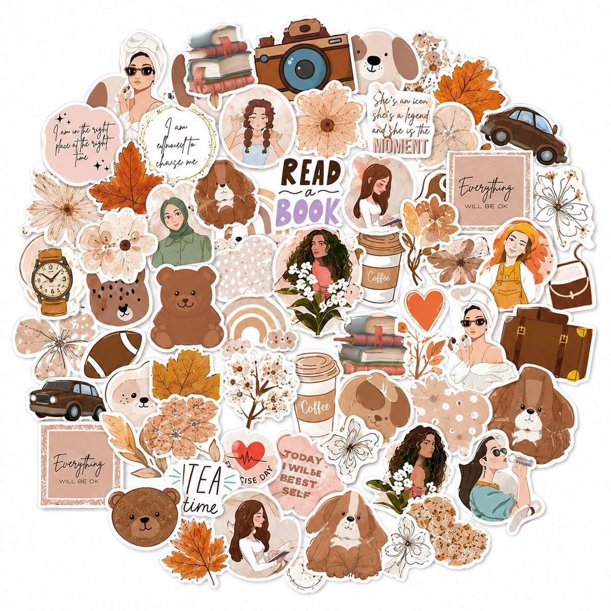Boho Sticker Bundle – 47 Waterproof Aesthetic Stickers for Phone Cases, Clear Covers, Journals, Scrapbooks & More
