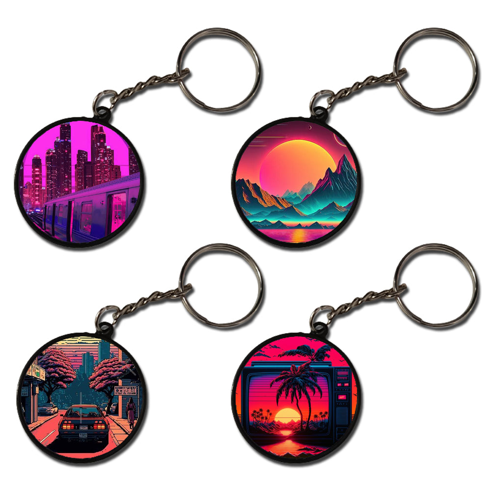 Synthwave City - A Combo Of 4 Keychains circle