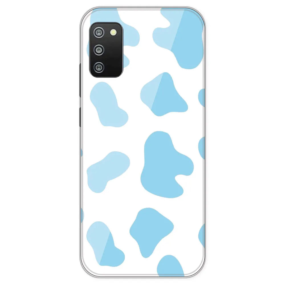 Blue Cow Print - Clear Printed Silicone Case For Samsung Galaxy F02