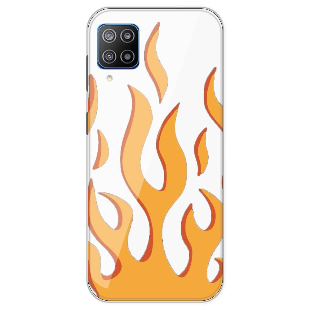 Orange Flames - Clear Printed Silicone Case For Samsung Galaxy F12
