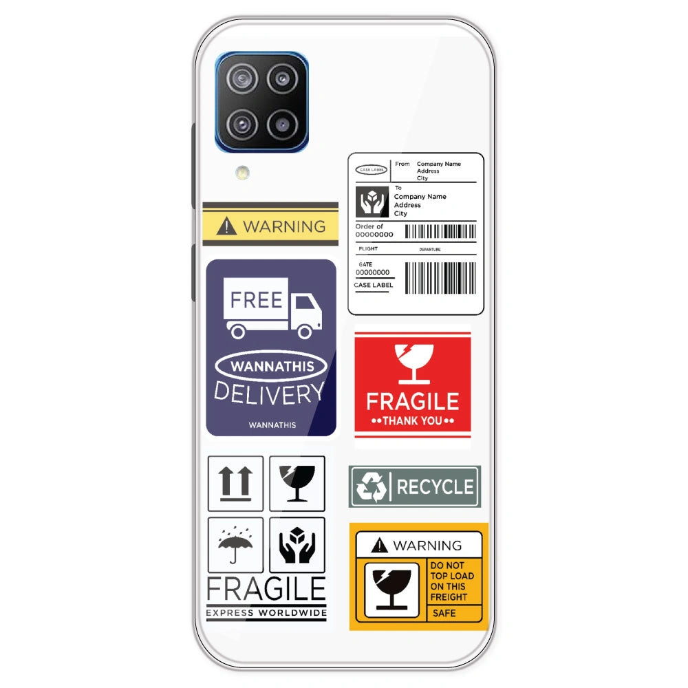 Caution Labels - Clear Printed Silicone Case For Samsung Galaxy F12