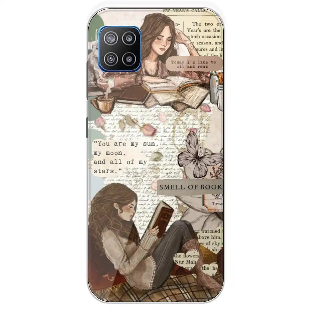 Book Collage - Printed Silicone Case For Samsung Galaxy F12
