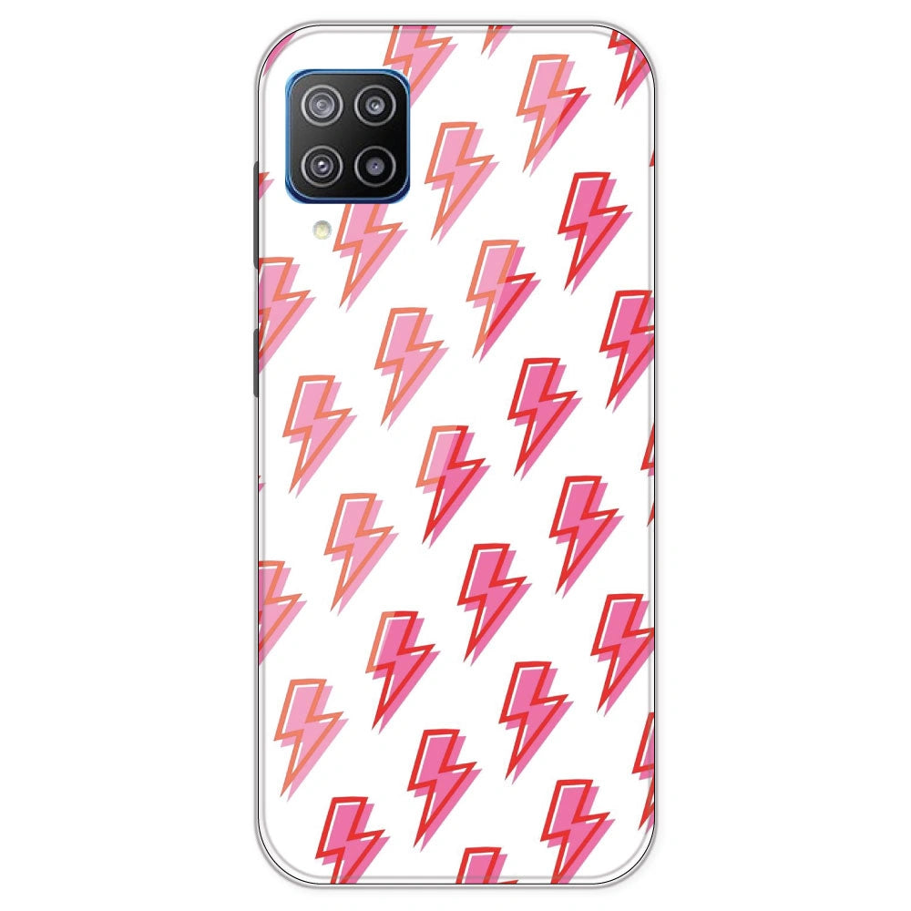 Pink Lightning Bolts - Clear Printed Silicone Case For Samsung Galaxy F12