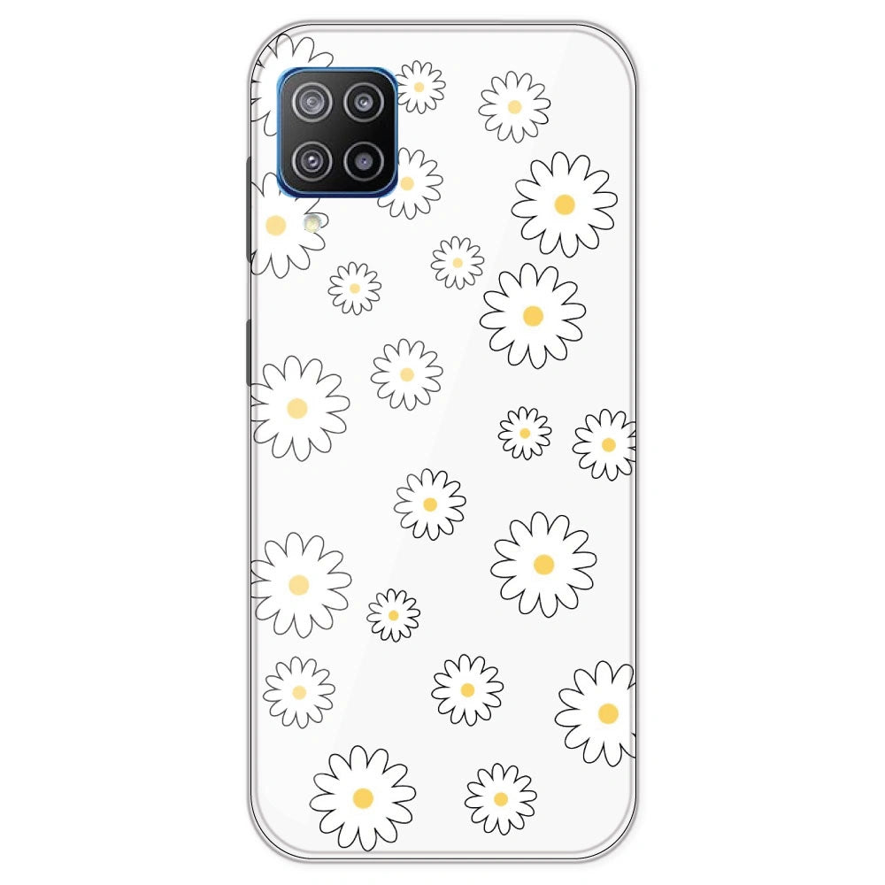 White Flowers - Clear Printed Silicone Case For Samsung Galaxy F12
