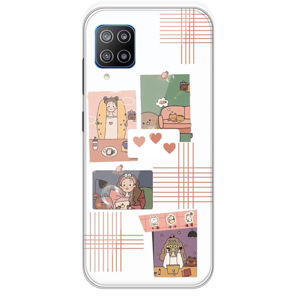 Cute Girl Collage - Clear Printed Silicone Case For Samsung Galaxy F12