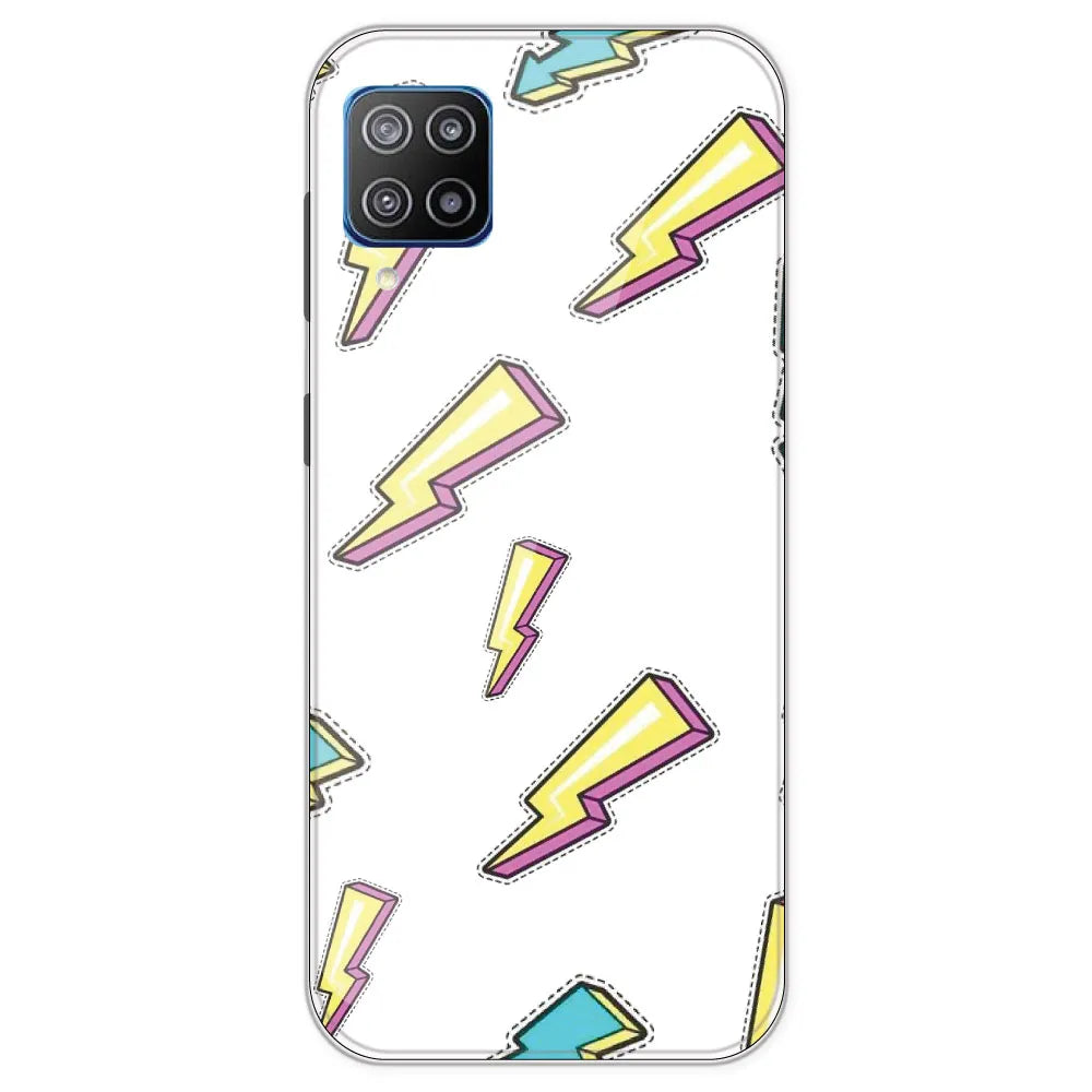 Lighting Bolts - Clear Printed Silicone Case For Samsung Galaxy F12