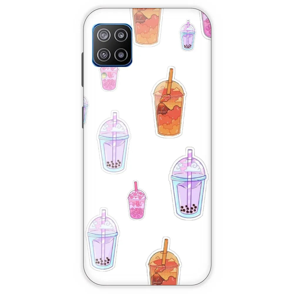 Bubble Tea - Clear Printed Silicone Case For Samsung Galaxy F12