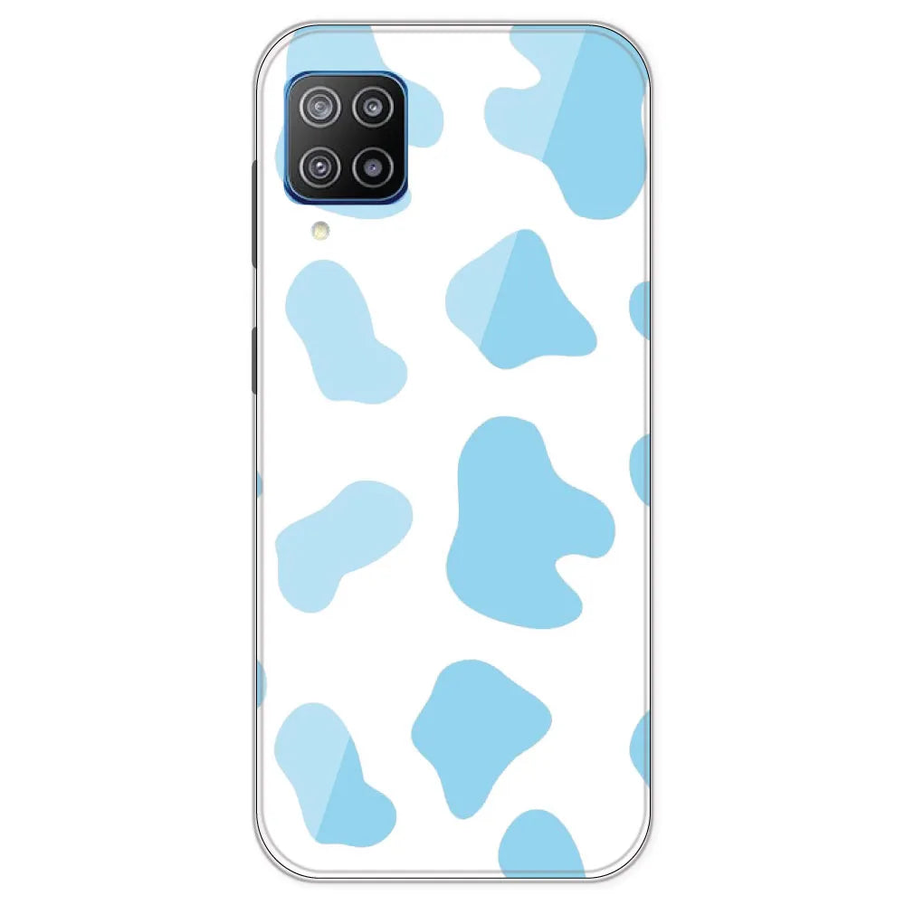 Blue Cow Print - Clear Printed Silicone Case For Samsung Galaxy F12