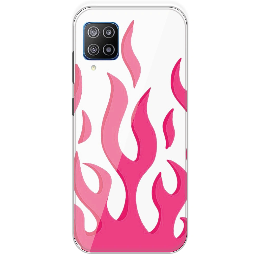 Pink Flames - Clear Printed Silicone Case For Samsung Galaxy F12