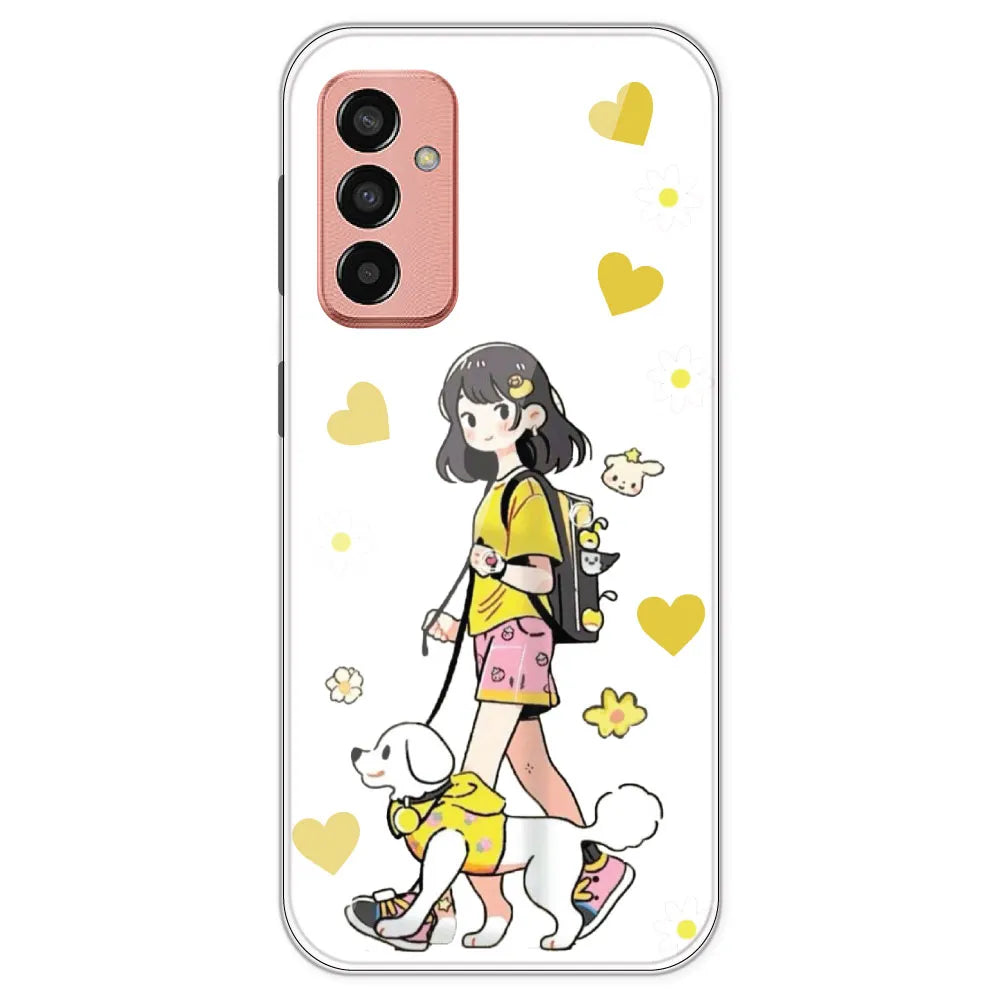 Yellow Girl And Dog - Clear Printed Silicone Case For Samsung Galaxy F13
