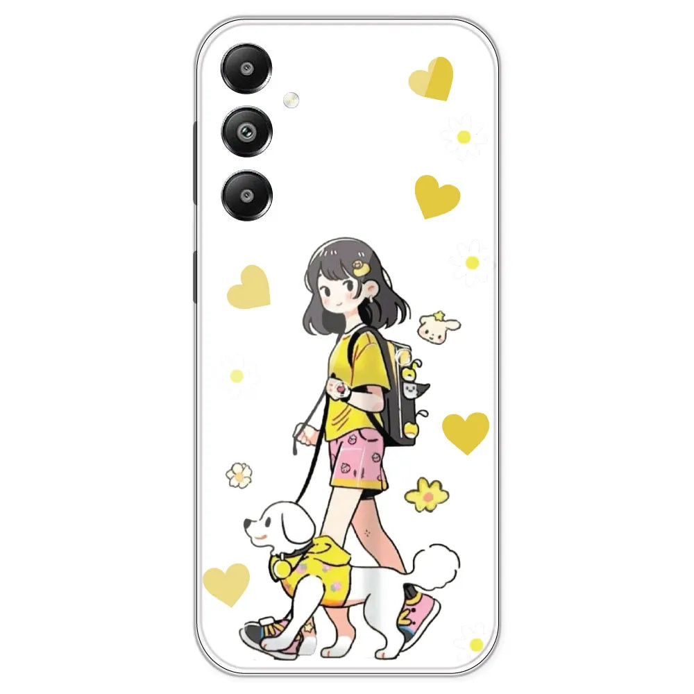 Yellow Girl And Dog - Clear Printed Silicone Case For Samsung Galaxy F14