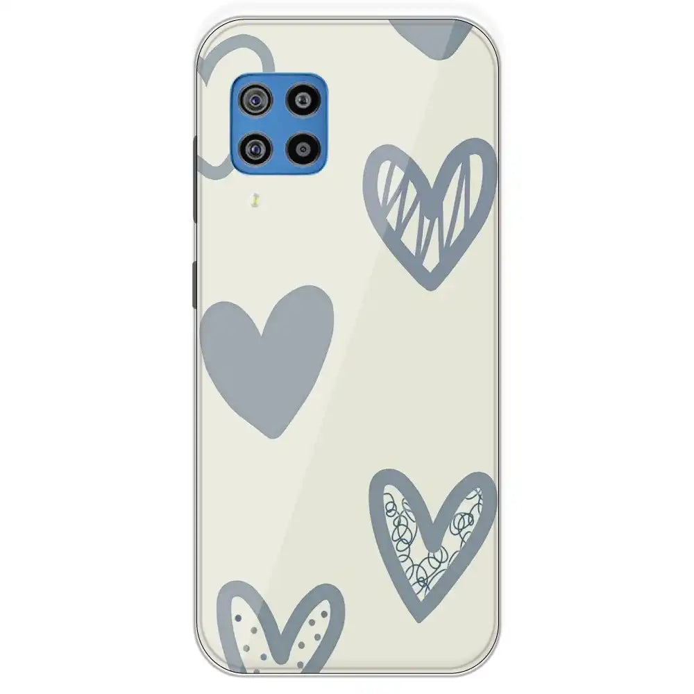 Light Blue Hearts - Printed Silicone Case For Samsung Galaxy F22