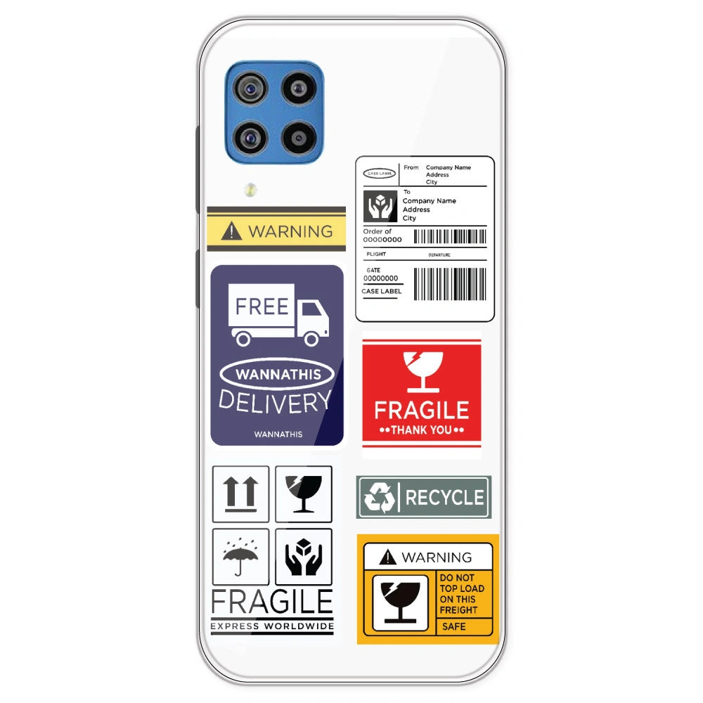 Caution Labels - Clear Printed Silicone Case For Samsung Galaxy F22