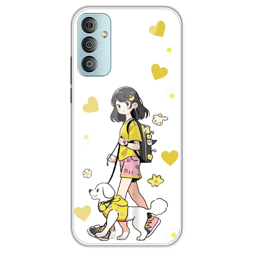 Yellow Girl And Dog - Clear Printed Silicone Case For Samsung Galaxy F23
