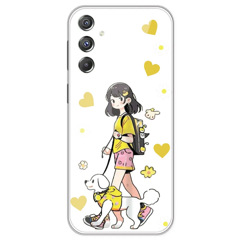 Yellow Girl And Dog - Clear Printed Silicone Case For Samsung Galaxy F34