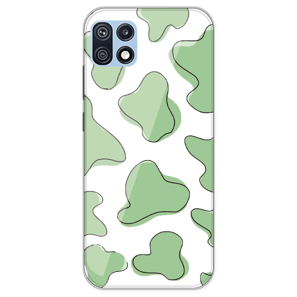Green Cow Print - Clear Printed Silicone Case For Samsung Galaxy F42