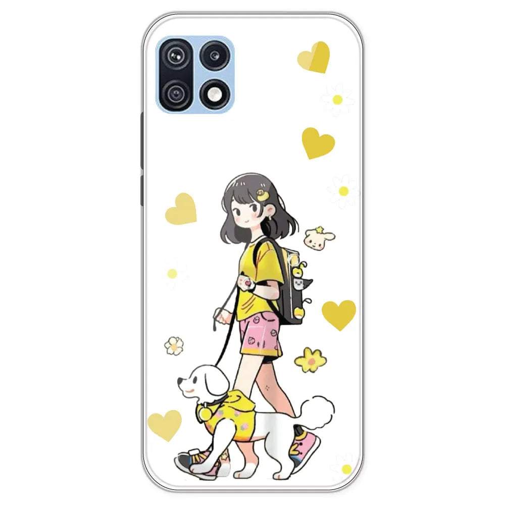 Yellow Girl And Dog - Clear Printed Silicone Case For Samsung Galaxy F42
