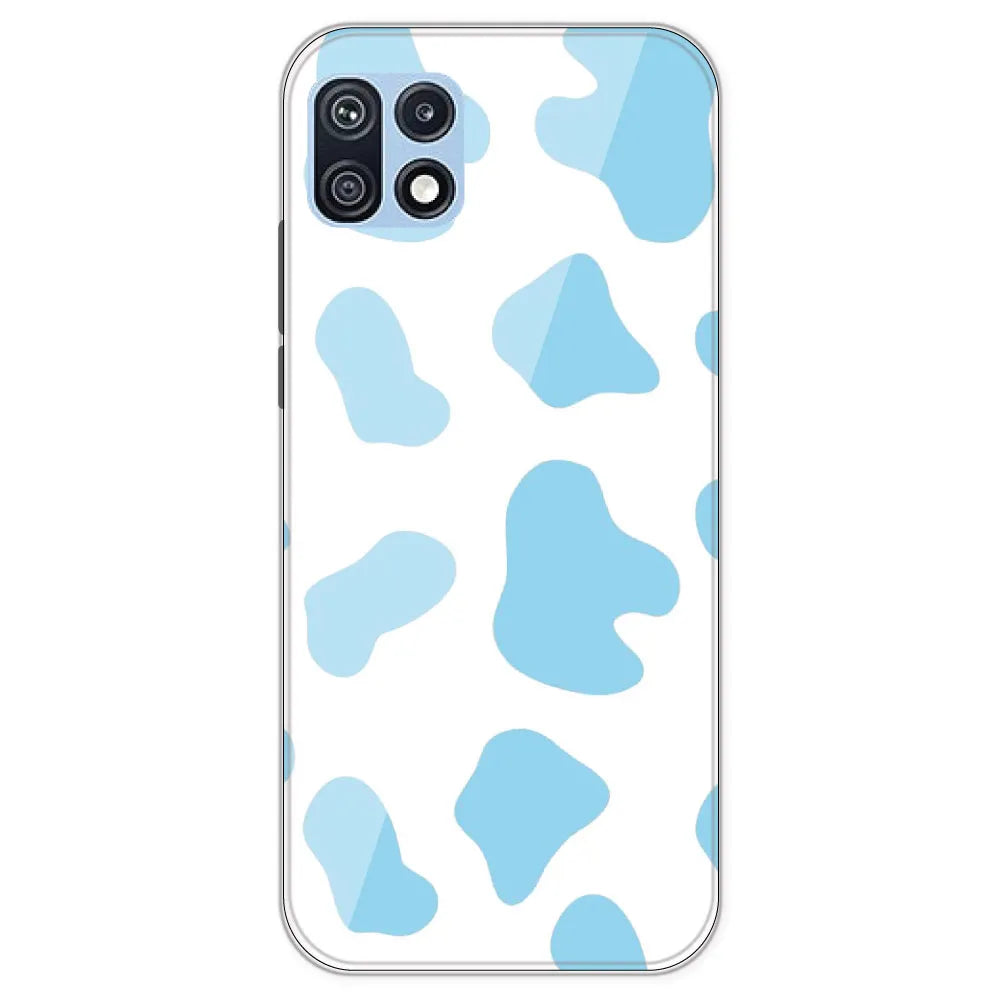 Blue Cow Print - Clear Printed Silicone Case For Samsung Galaxy F42