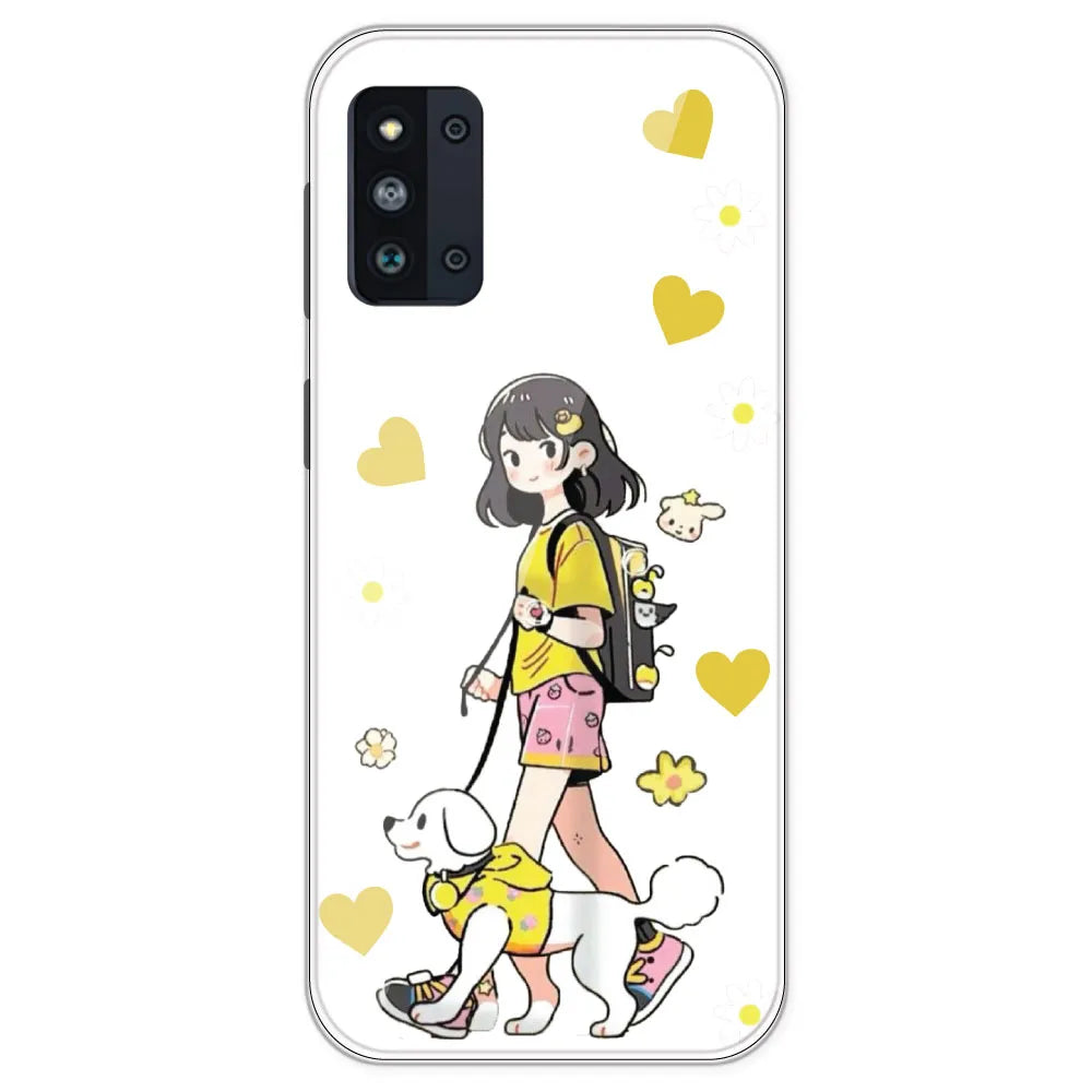 Yellow Girl And Dog - Clear Printed Silicone Case For Samsung Galaxy F52