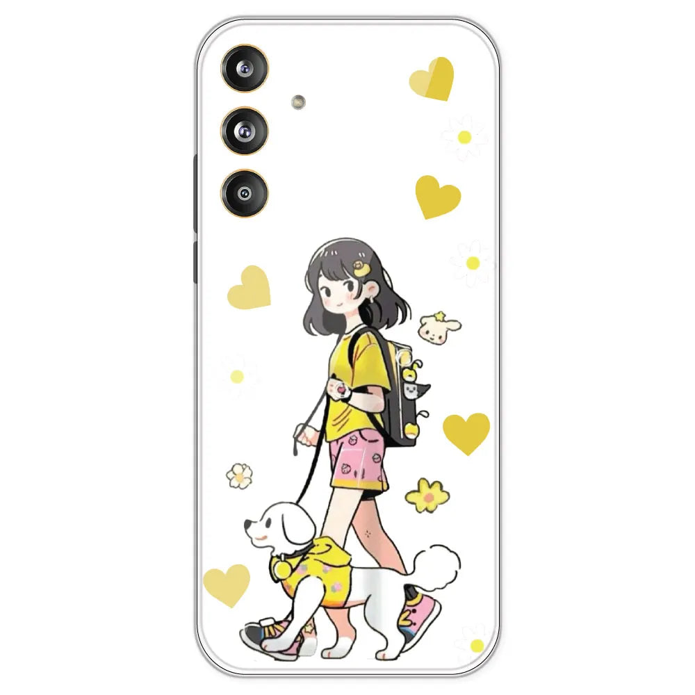 Yellow Girl And Dog - Clear Printed Silicone Case For Samsung Galaxy F55