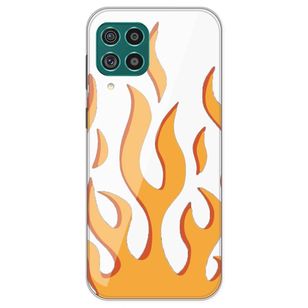 Orange Flames - Clear Printed Silicone Case For Samsung Galaxy F62