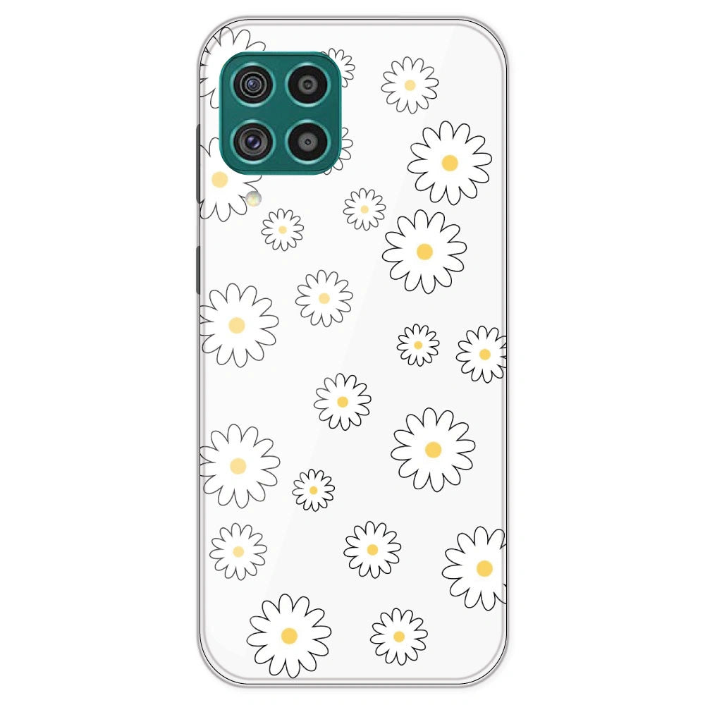 White Flowers - Clear Printed Silicone Case For Samsung Galaxy F62