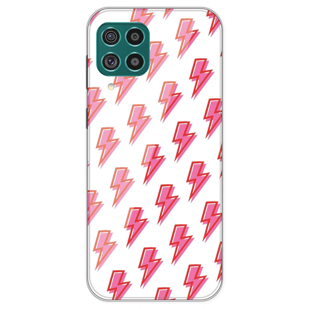 Pink Lightning Bolts - Clear Printed Silicone Case For Samsung Galaxy F62