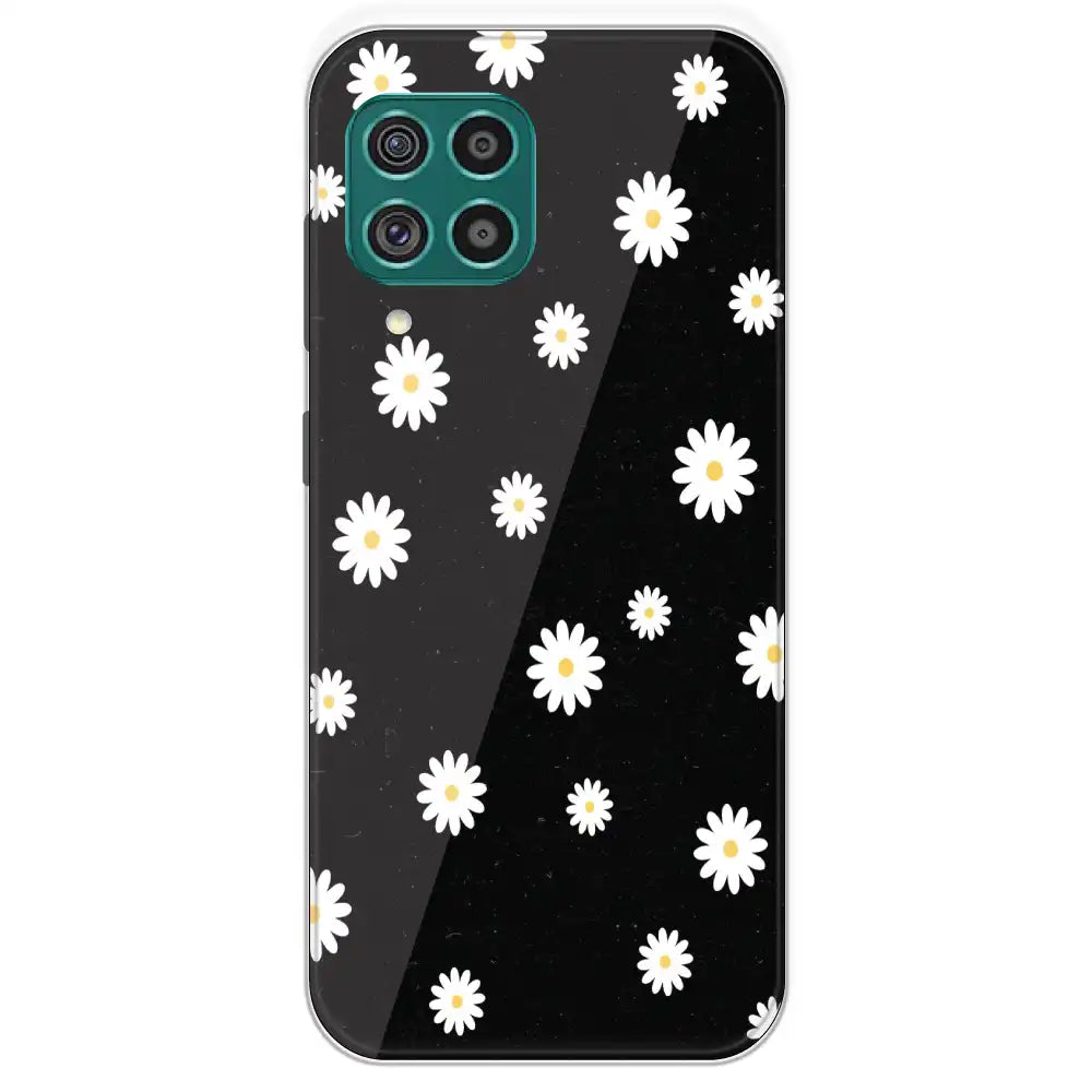 White And Black Flower - Printed Silicone Case For Samsung Galaxy F62