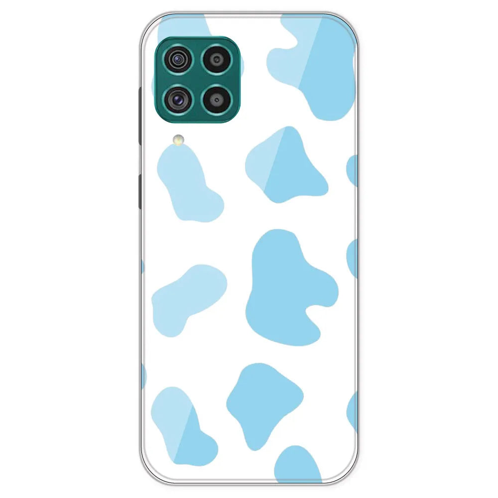 Blue Cow Print - Clear Printed Silicone Case For Samsung Galaxy F62
