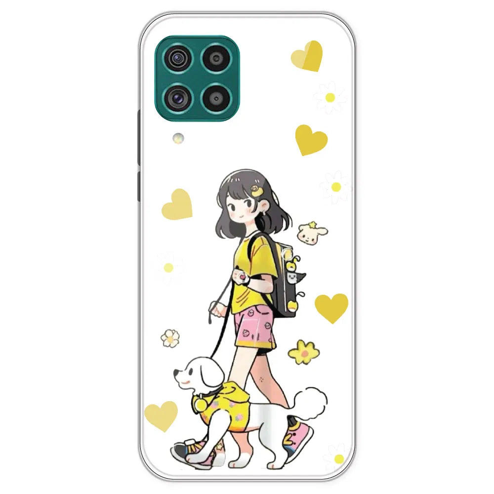 Yellow Girl And Dog - Clear Printed Silicone Case For Samsung Galaxy F62