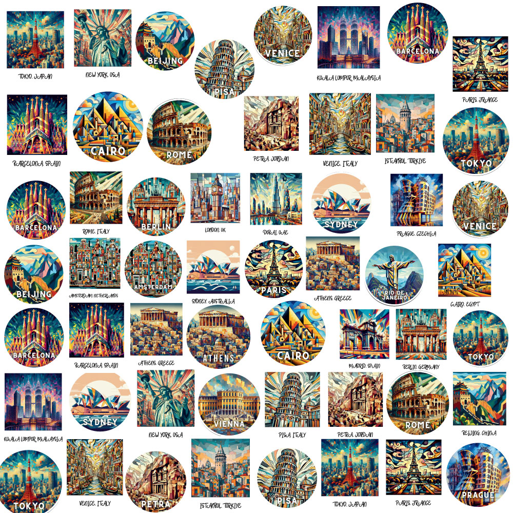 Famous Places Sticker Bundle – 39 Waterproof Aesthetic Stickers