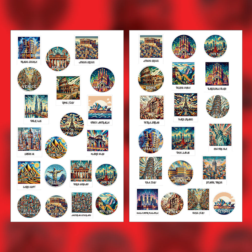 Famous Places Sticker Bundle – 39 Waterproof Aesthetic Stickers