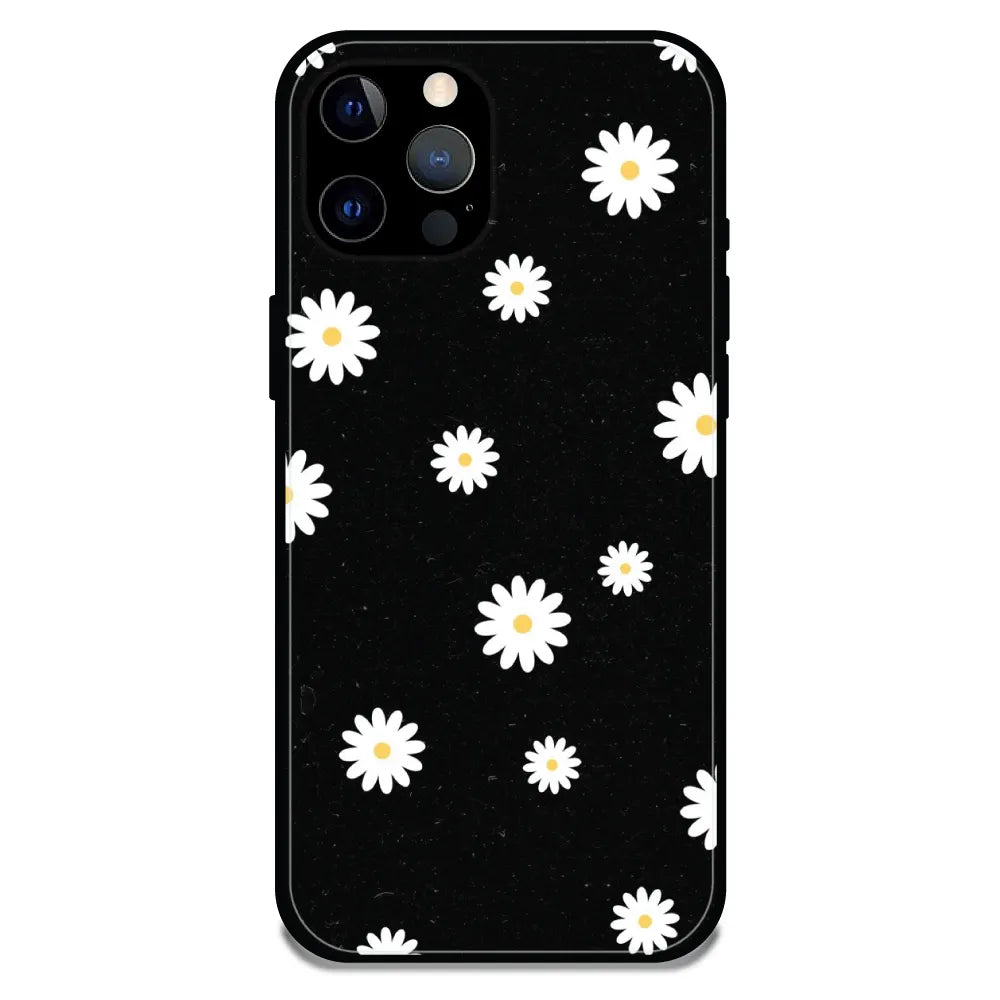 White And Black Flower - Glossy Metal Silicone Case For Apple iPhone Models