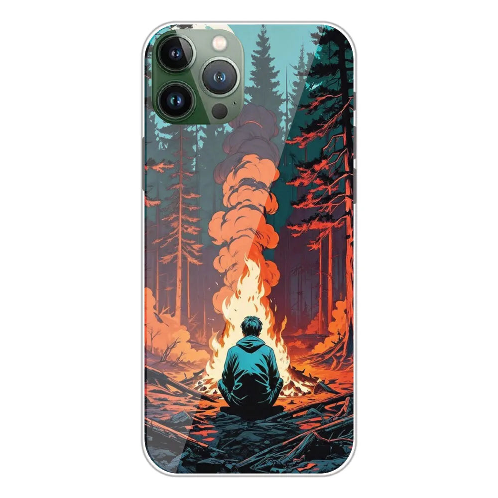 Boy With Camp Fire - Printed Silicone Case For Apple iPhone 11 Pro