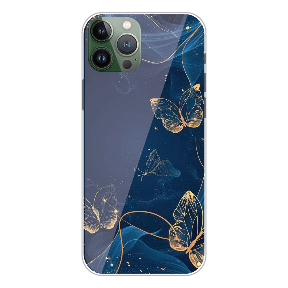 Blue With Gold Butterflies - Printed Silicone Case For Apple iPhone 11 Pro