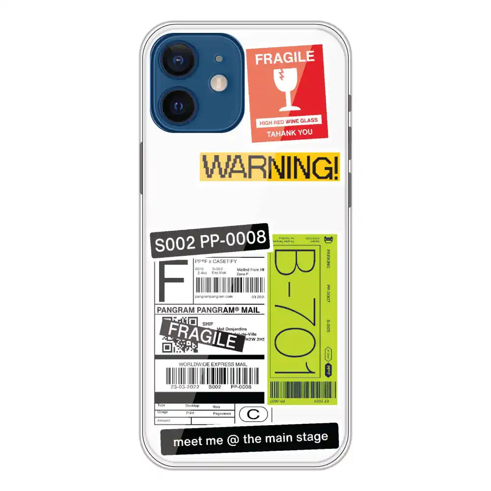Fragile Labels - Clear Printed Silicone Case For Apple iPhone 12 Mini