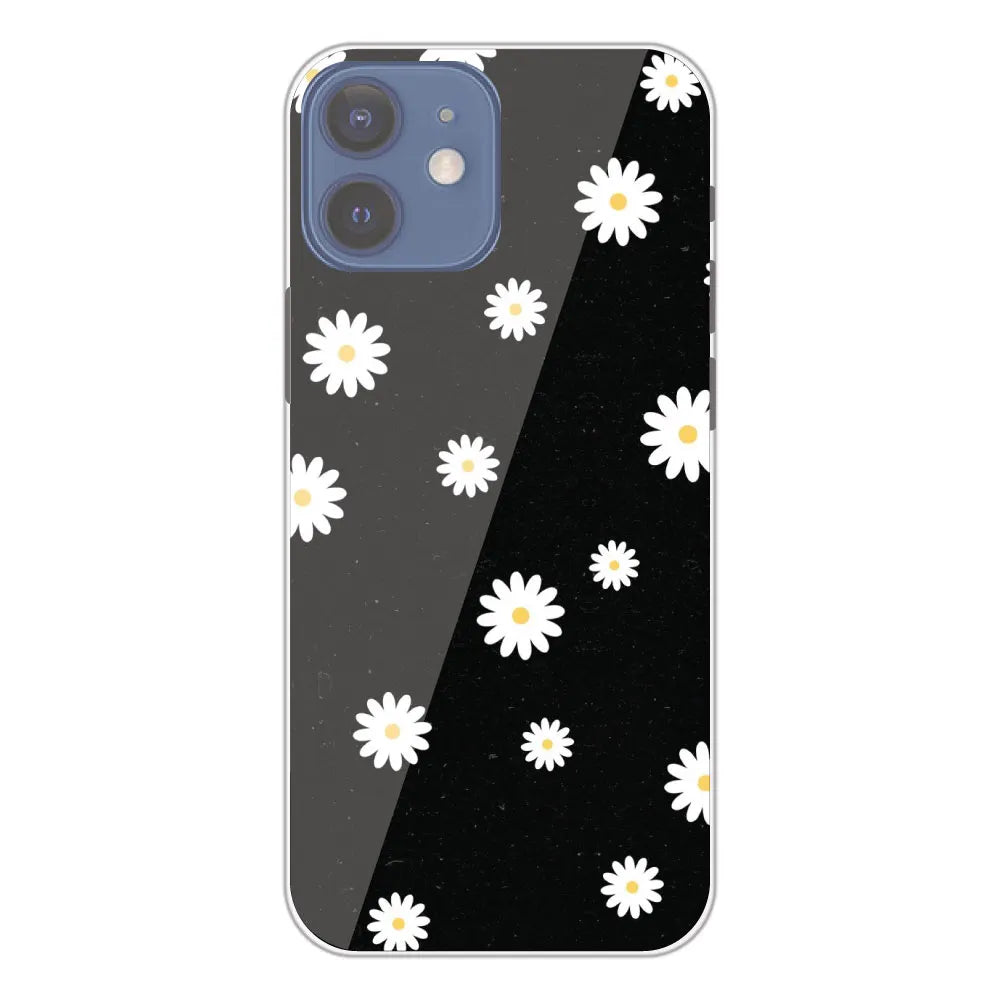 White And Black Flower - Printed Silicone Case For Apple iPhone 12 Mini