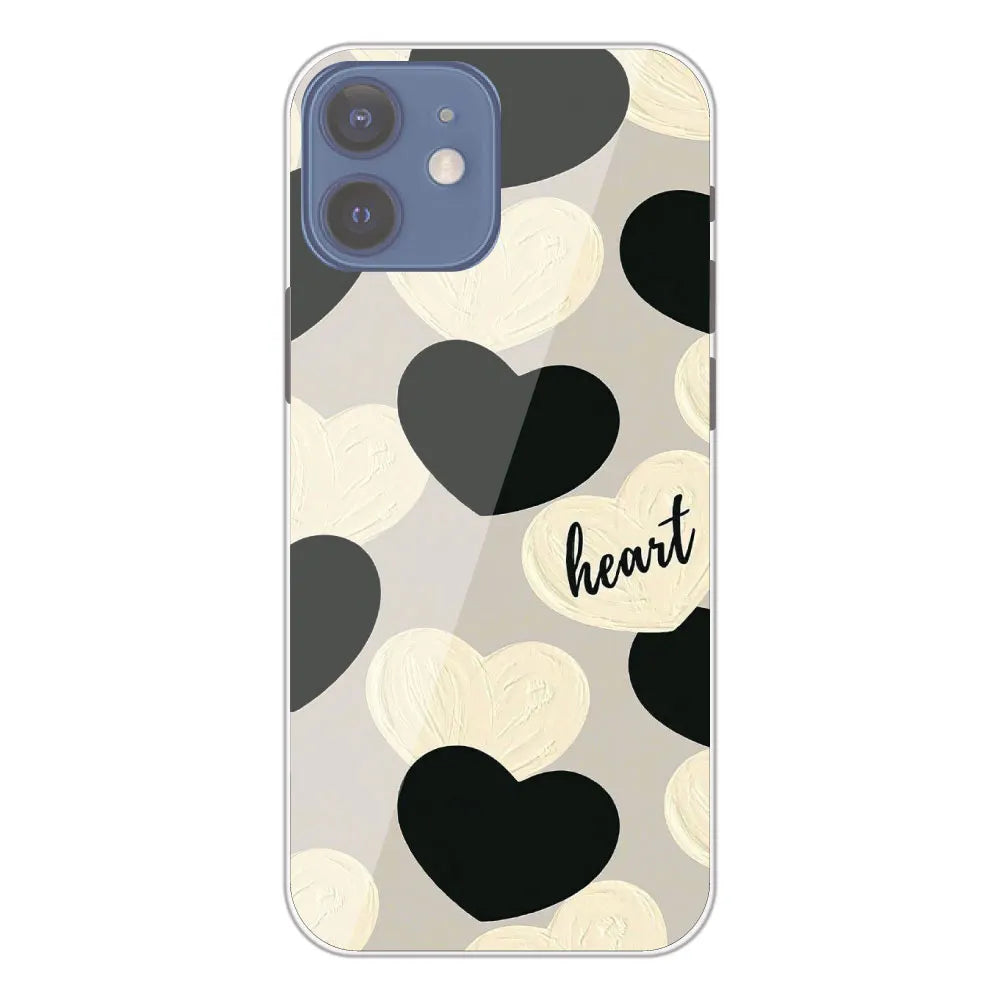 Black And White Hearts - Printed Silicone Case For Apple iPhone 12 Mini