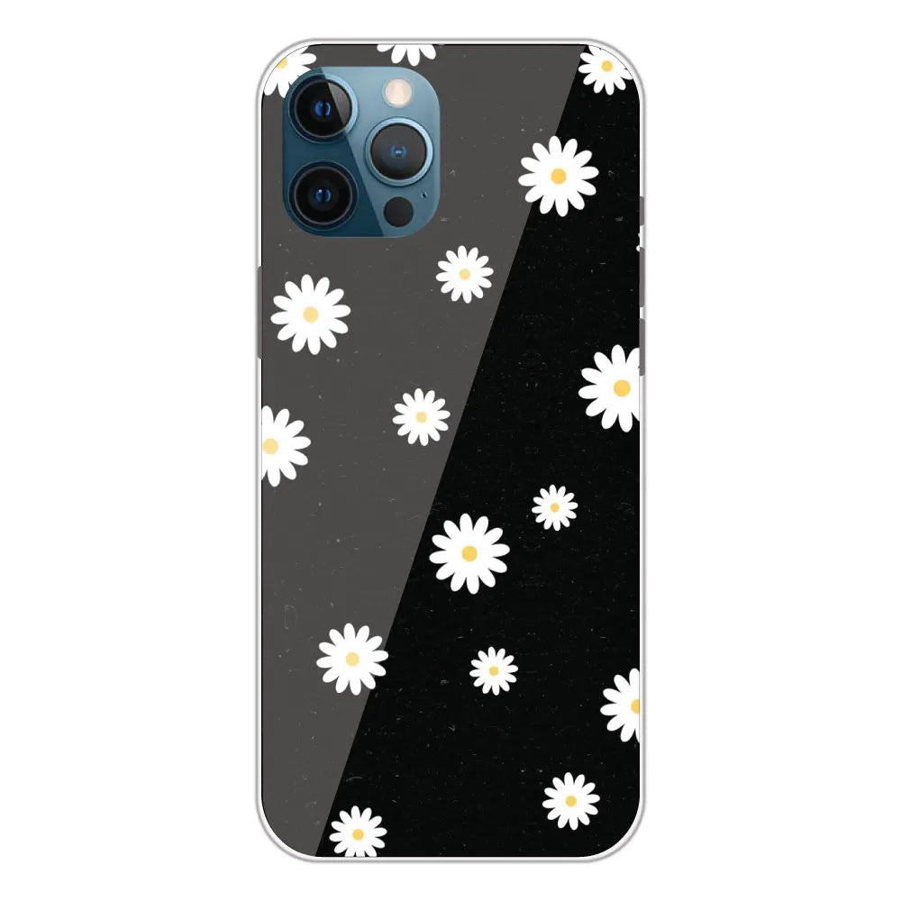 White And Black Flower - Printed Silicone Case For Apple iPhone 12 Pro Max