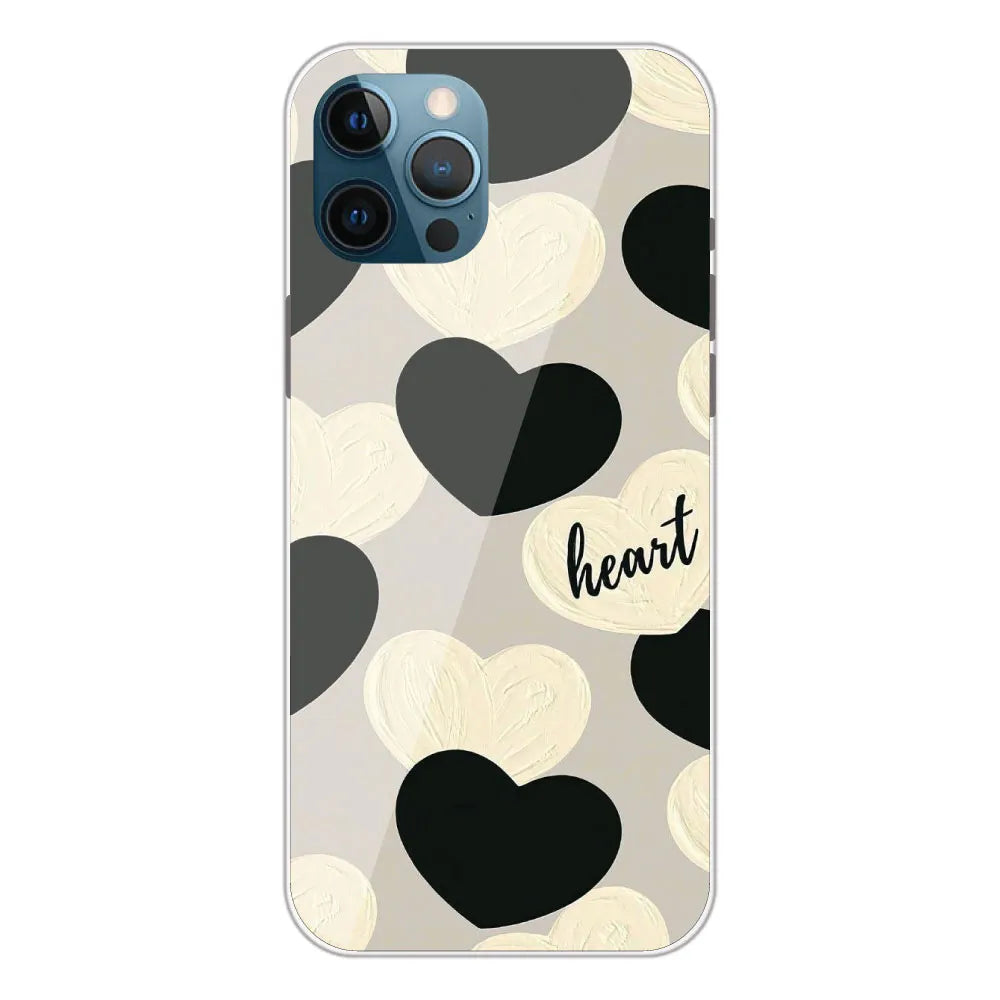Black And White Hearts - Printed Silicone Case For Apple iPhone 12 Pro Max