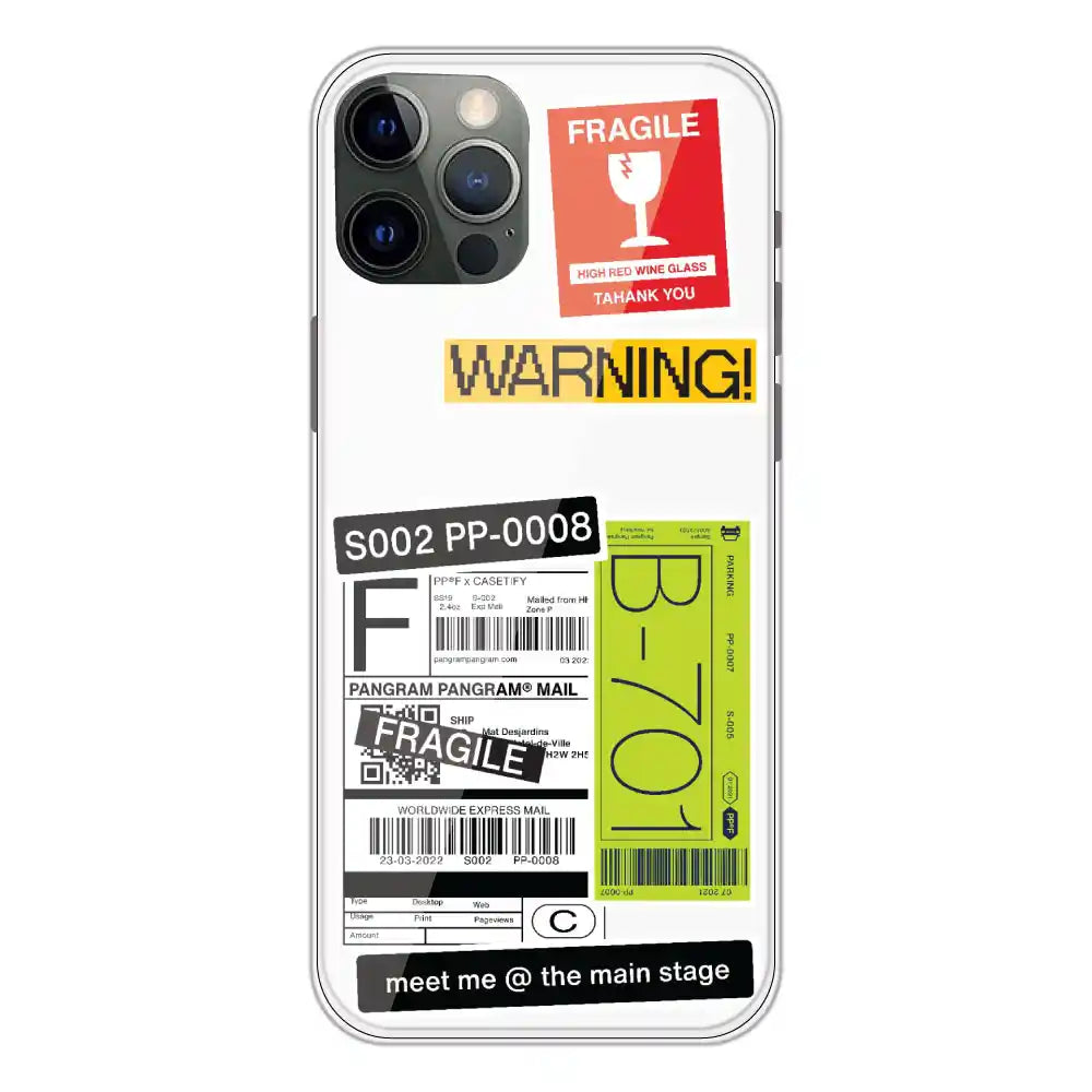 Fragile Labels - Clear Printed Silicone Case For Apple iPhone 12 Pro