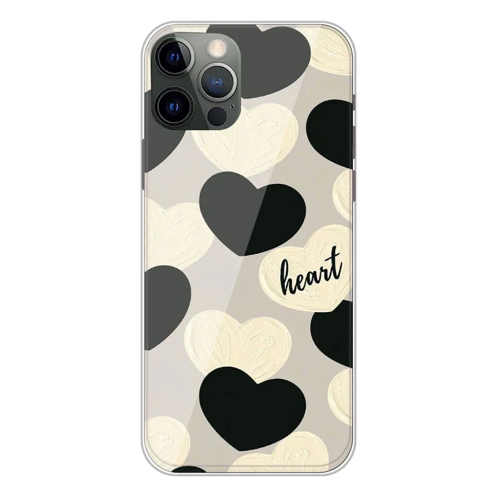 Black And White Hearts - Printed Silicone Case For Apple iPhone 12 Pro