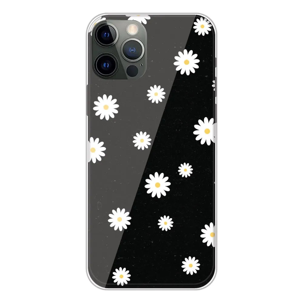 White And Black Flower - Printed Silicone Case For Apple iPhone 12 Pro