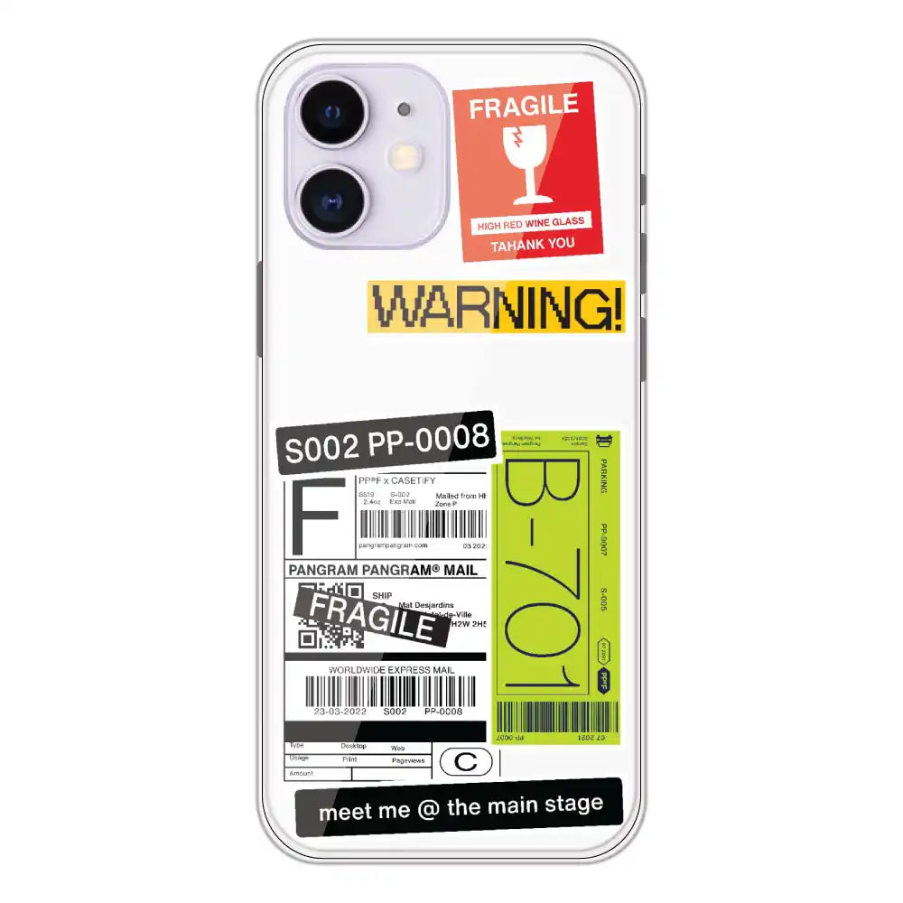 Fragile Labels - Clear Printed Silicone Case For Apple iPhone 12