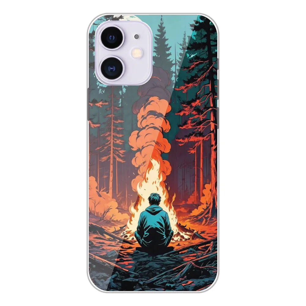 Boy With Camp Fire - Printed Silicone Case For Apple iPhone 12