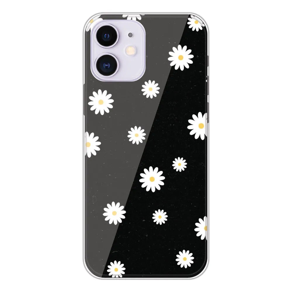 White And Black Flower - Printed Silicone Case For Apple iPhone 12