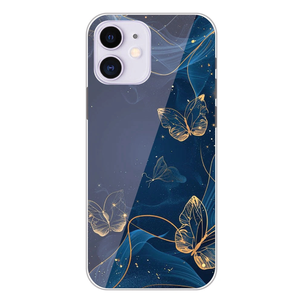 Blue With Gold Butterflies - Printed Silicone Case For Apple iPhone 12