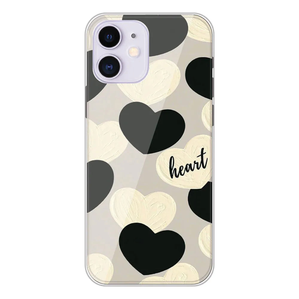 Black And White Hearts - Printed Silicone Case For Apple iPhone 12