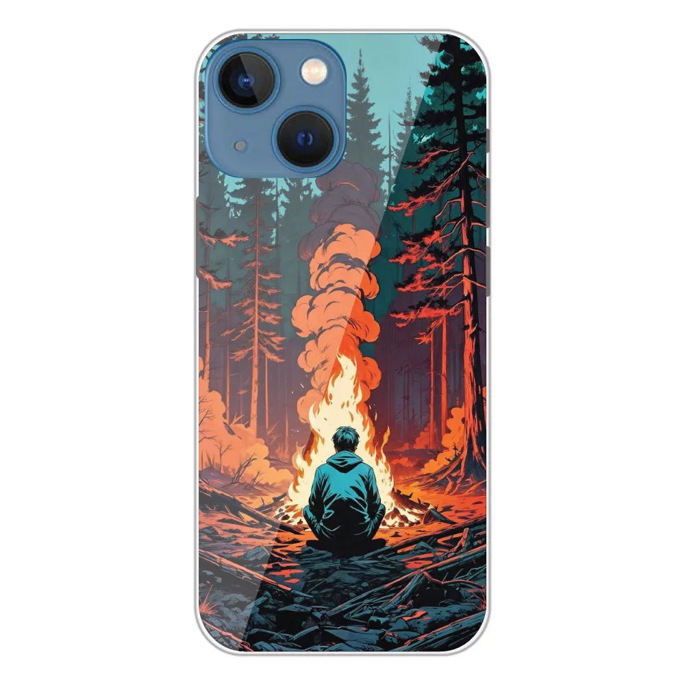 Boy With Camp Fire - Printed Silicone Case For Apple iPhone 13 Mini