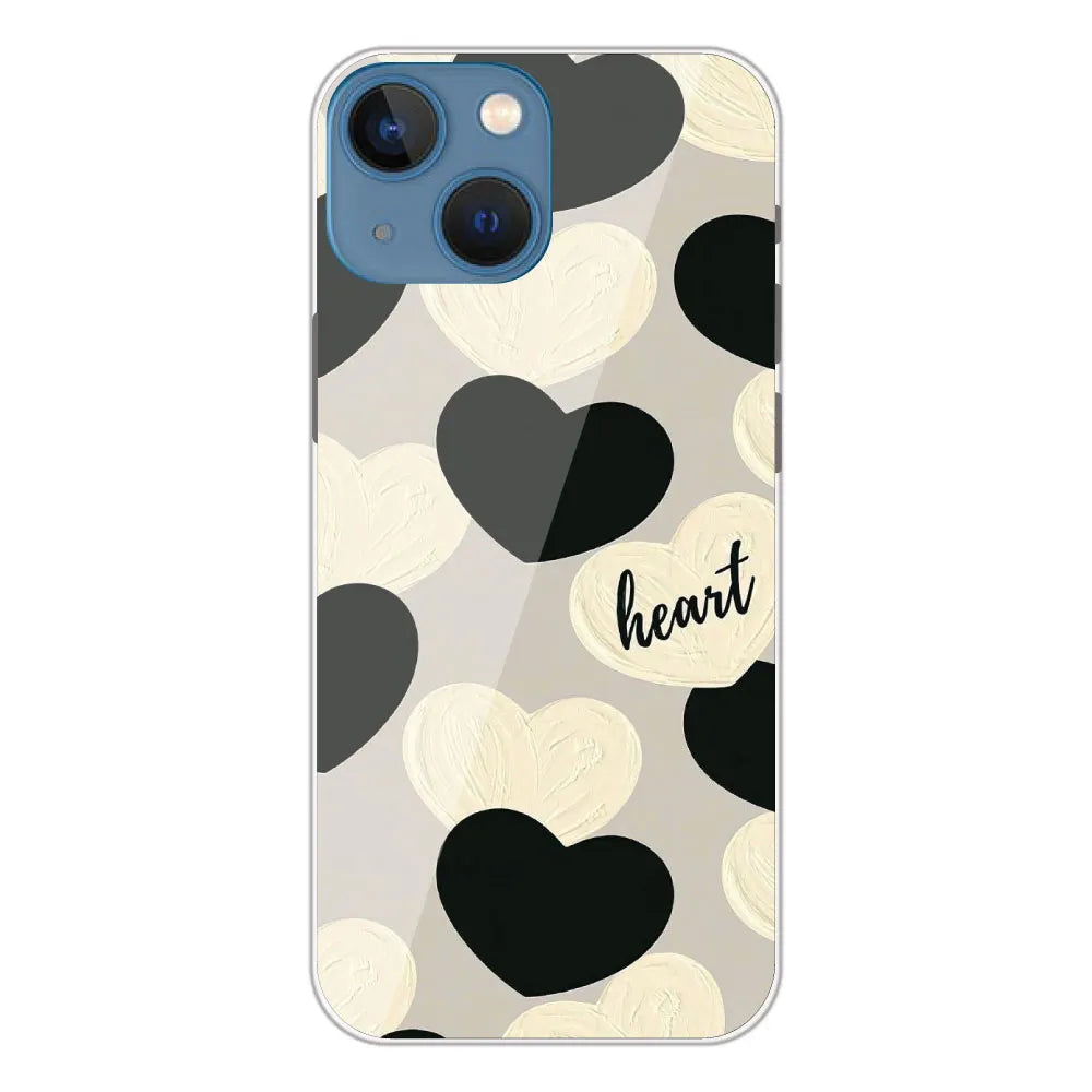 Black And White Hearts - Printed Silicone Case For Apple iPhone 13 Mini